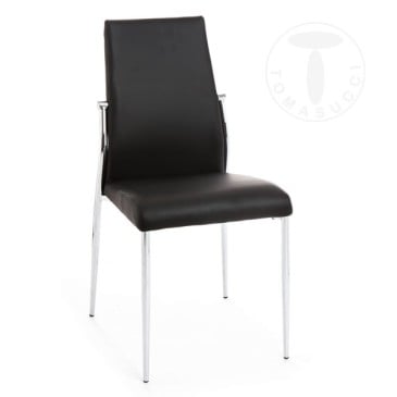 Suite de 4 chaises Margò de Tomasucci avec structure en métal chromé recouverte de cuir synthétique disponible en trois couleurs