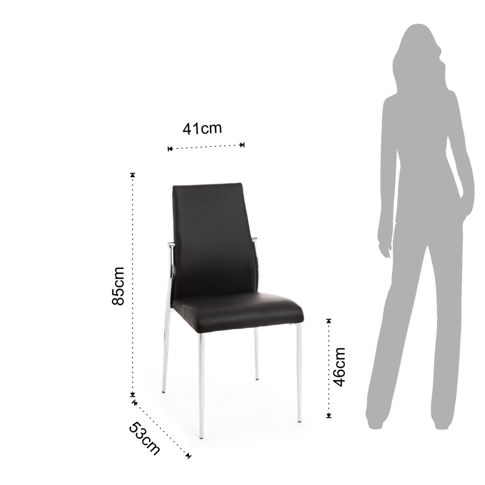 Suite de 4 chaises Margò de Tomasucci avec structure en métal chromé recouverte de cuir synthétique disponible en trois couleurs