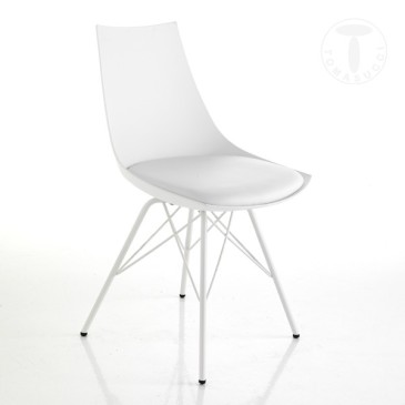 Suite de 2 chaises Kiki par Tomasucci avec pieds en métal gris brillant, coque en polypropylène et assise recouverte de cuir syn