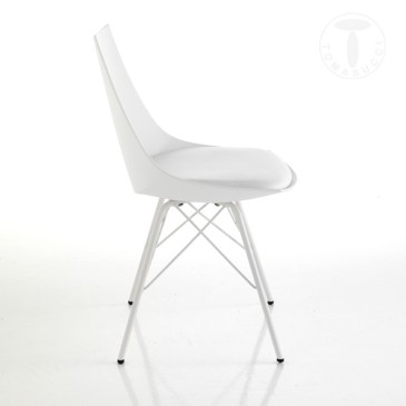 Set 2 sedie Kiki di Tomasucci con gambe in metallo  grigio lucido, scocca in polipropilene e seduta rivestita in pelle sintetica