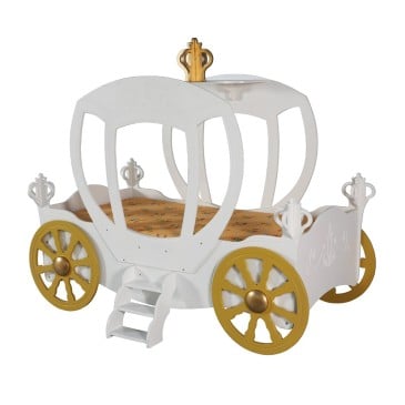 Cinderella Bett in Form eines Wagens in MDF für Mädchen mit Netzwerk und Matratze Mod PRINCESS CARRIAGE