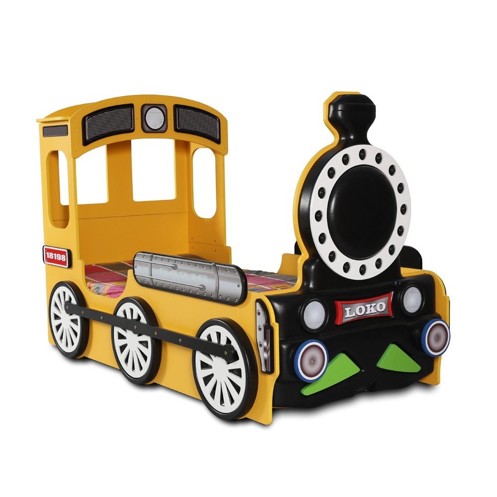 Cama tren verde o roja para niños y niñas