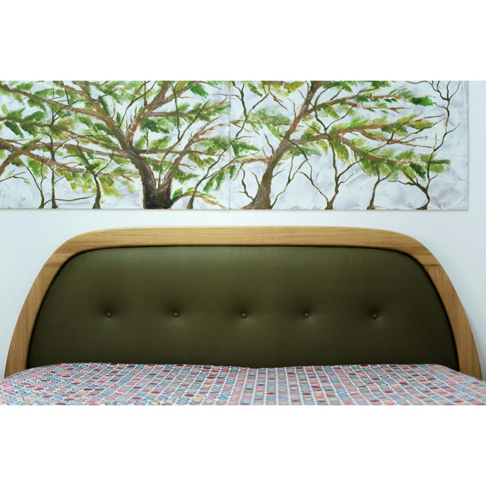 Battiquore Doppelbett aus Framirè-Holz mit Polyurethan-Schaumstoffpolsterung und bezogenem regeneriertem Leder