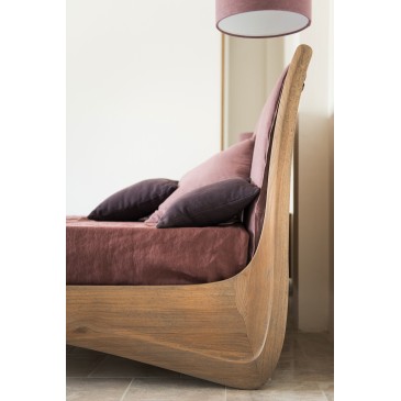 Lit double Fiori di Loto en bois de chêne, panneau de tête de lit en contreplaqué plaqué chêne