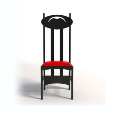 Stoel reproductie Argyle stoel van Mackintosh in zwart gebeitst essenhout en zitting bekleed met stof of leer