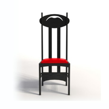 Chaise reproduction Chaise Argyle de Mackintosh en frêne teinté noir et assise rembourrée en tissu ou cuir