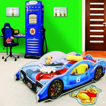 Mini Max spjälsäng med bilformad fallskydd i mdf för barns sovrum