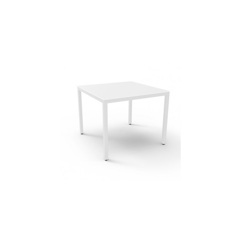 Barcino Compact quadratischer und stapelbarer Tisch im Freien aus poliertem Aluminium, erhältlich in zwei Ausführungen