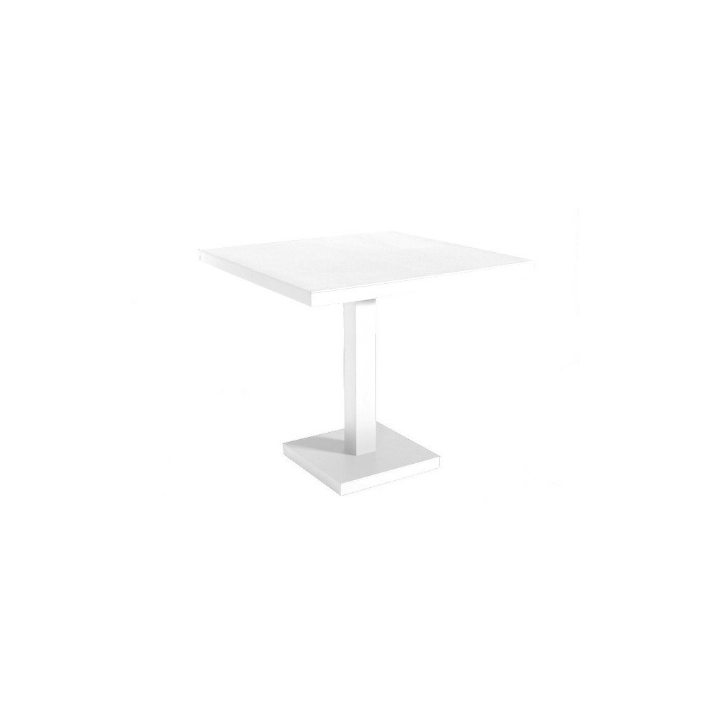 Tavolo da esterno Barcino Quadrato con gamba centrale quadrata e piano in alluminio disponibile in tre colori