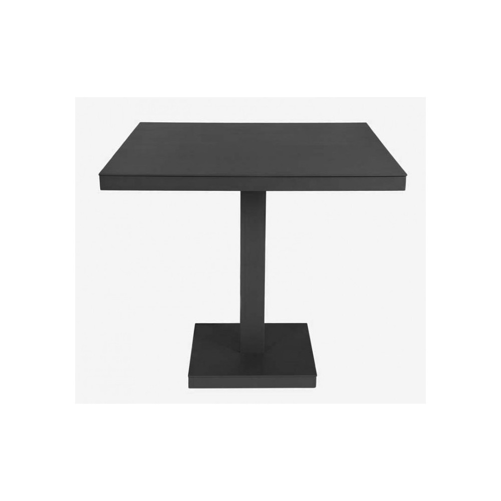 Table d'extérieur carrée Barcino avec pied central carré et plateau en aluminium disponible en trois couleurs