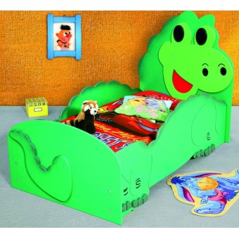 Divertida cama de MDF con forma de dinosaurio para todos los niños.