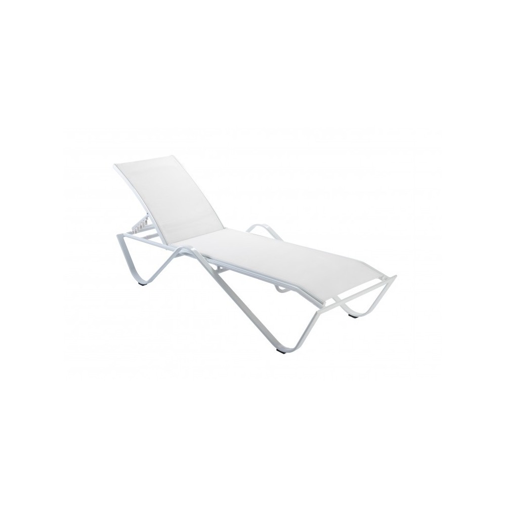 Sand sunbed in powder coated white matt aluminum and white fabric with 5 inclinations