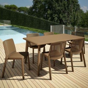 Nyt Dessa udendørsbord med stålstruktur og polypropylenplade fås i 2 størrelser