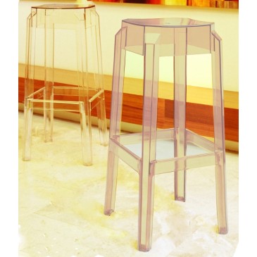 Fox outdoor stool in transparent and stackable polycarbonate