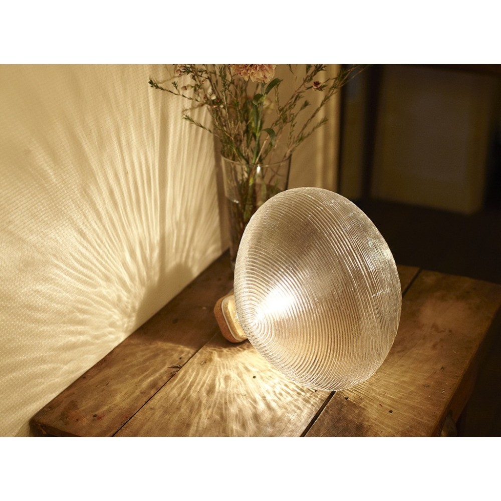 Tidelight table lamp in cork and blown glass structure