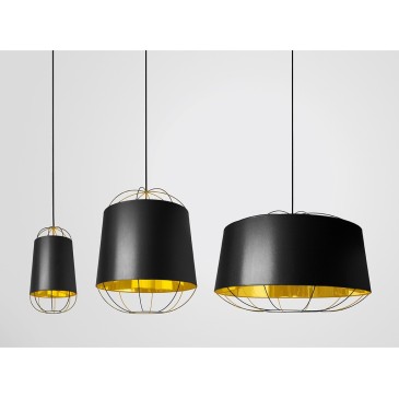 Lantern pendant lamp in metal wire and PVC lampshade available in three different sizes