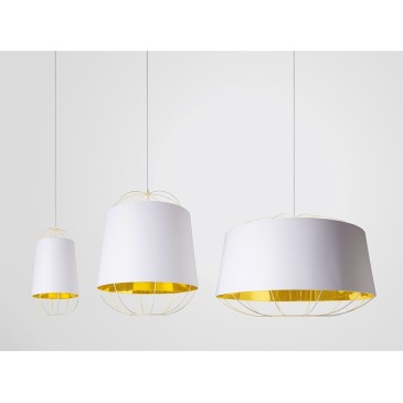 Laternenpendelleuchte aus Metalldraht und PVC-Lampenschirm in drei verschiedenen Größen erhältlich
