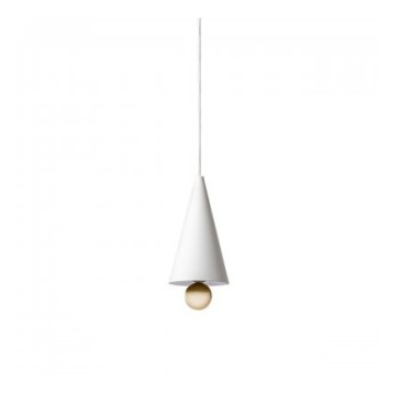 Lampada a sospensione Cherry in alluminio con pendente in plexiglass color oro. Disponibile in due misure