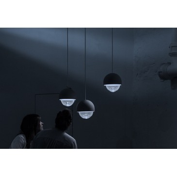 Cast suspension lamp with concrete and transparent glass frame