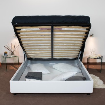 Azelia sommier double bed covered in removable imitation leather with container or without in two colours