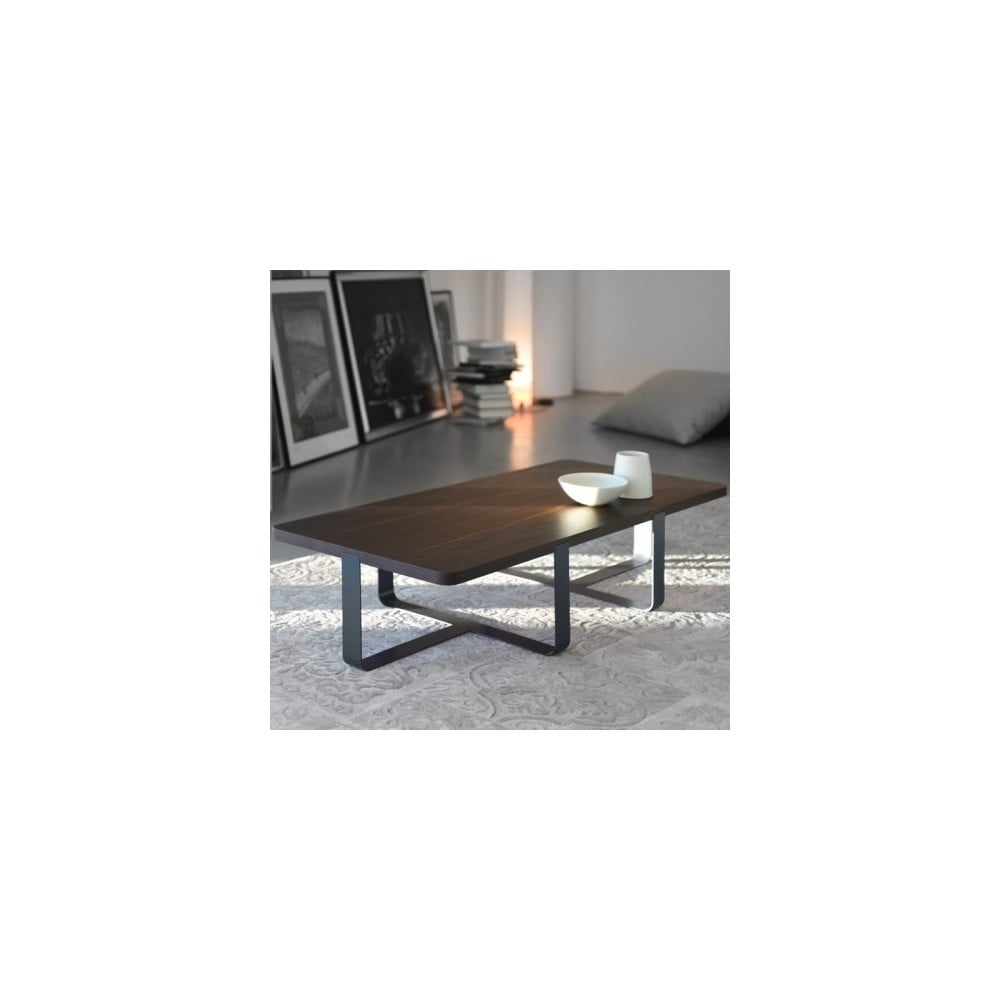 Inn Doppio living room table with painted iron structure in various finishes and top in smoked oak veneered wood