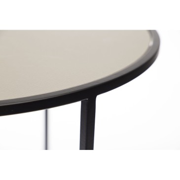 Table de salon Costance en métal avec plateau en bois recouvert de cuir ou de marbre