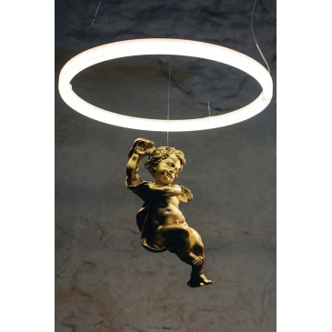 Lampe à suspension Consciousness avec détails en résine dans la version ange ou diable éclairée par des LED
