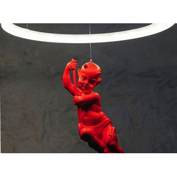 Lámpara de suspensión Conscience con detalles de resina en versión ángel o diablo con iluminación LED
