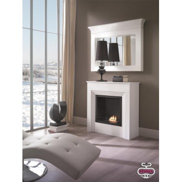 Floor bioethanol fireplace with matt white varnished mdf wood and double layer burner 1.5 lt