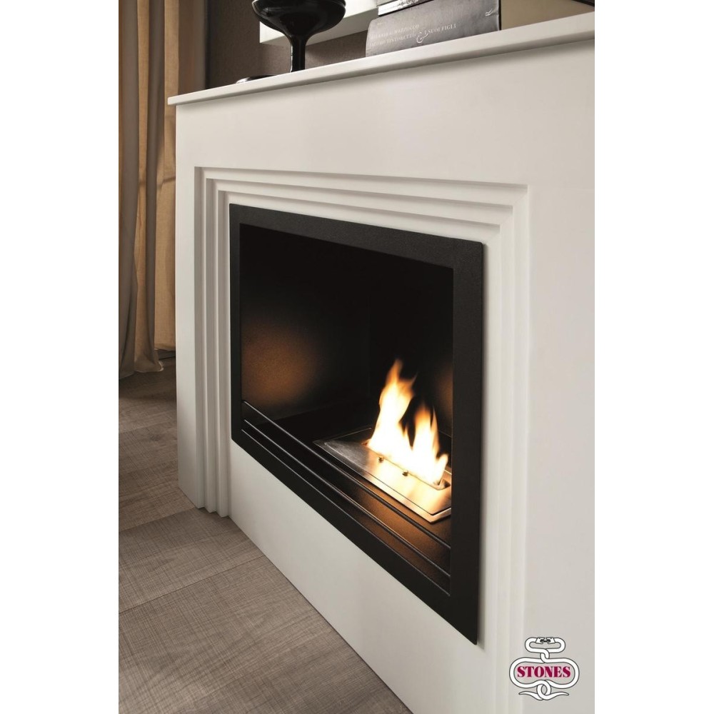 Floor bioethanol fireplace with matt white varnished mdf wood and double layer burner 1.5 lt