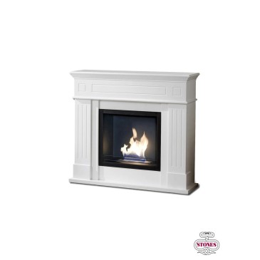 Nostalghia bioethanol fireplace with structure in matt white painted MDF. with 1.5 lt double layer burner