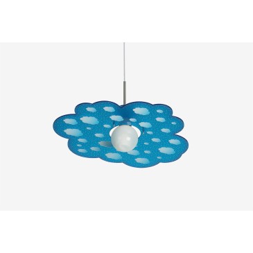 Lámpara de suspensión Cloud en acrílico azul o fucsia con detalles cromados de la estructura