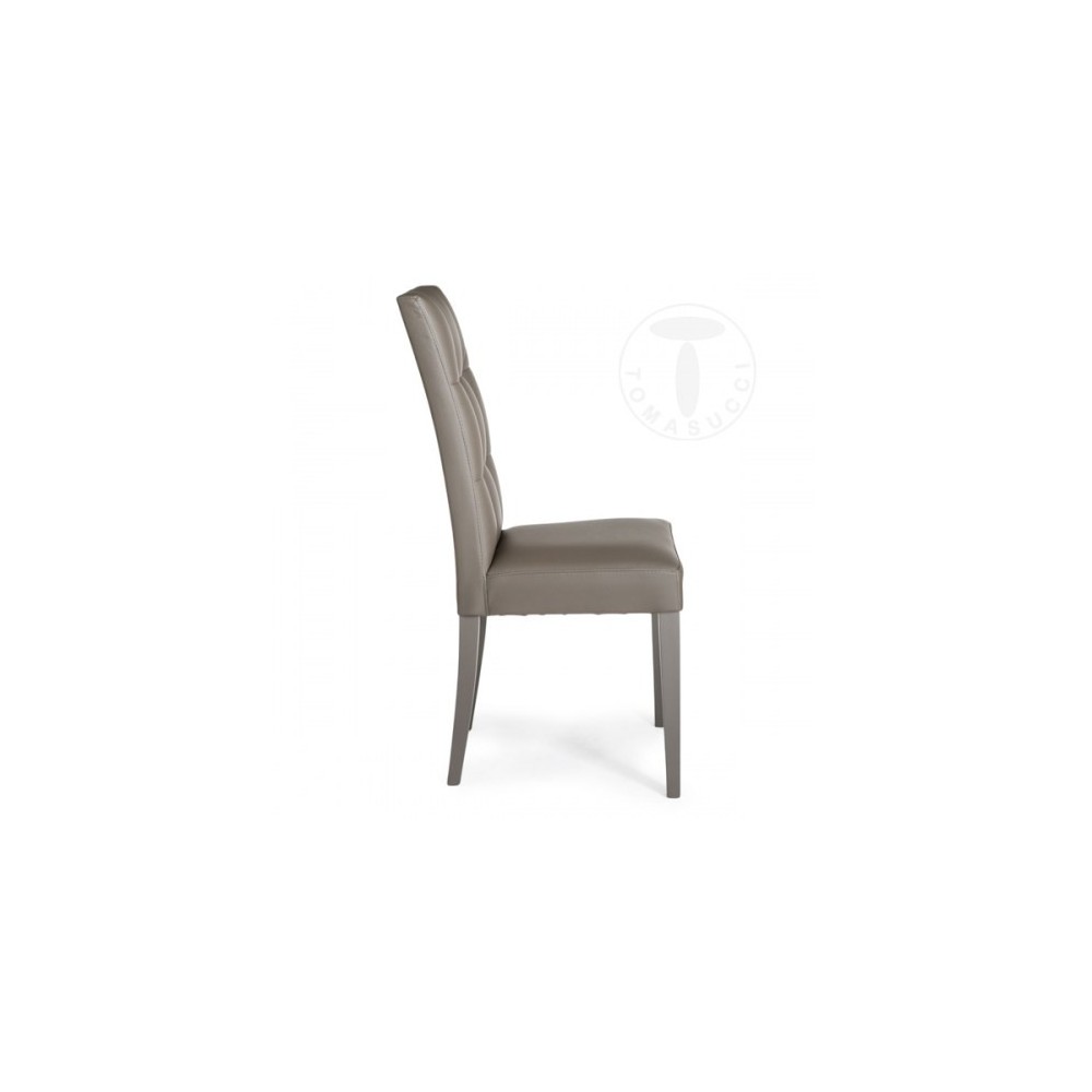 Chaise Dada de Tomasucci en bois recouvert de cuir synthétique disponible en blanc, gris et marron
