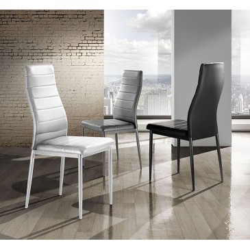 Tomasucci Camaro set of 4 design chairs with lacquered metal structure and covered in synthetic leather in three different finis