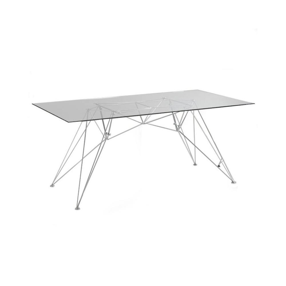 Spillo fixed table by Tomasucci with chromed metal structure and transparent tempered glass top