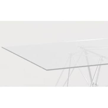 Tavolo fisso Spillo di Tomasucci con struttura in metallo cromato e piano in vetro temperato trasparente
