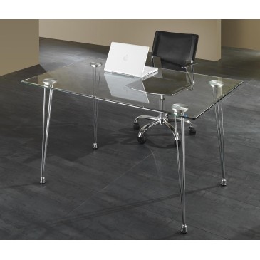 Matra vaste tafel van Tomasucci met verchroomde metalen structuur en blad van gehard glas