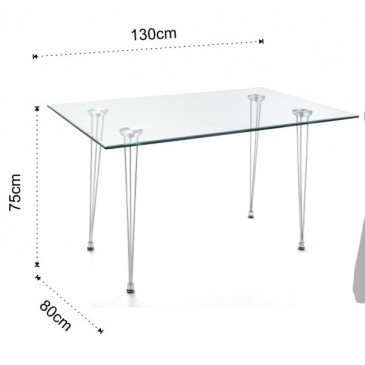 Matra fixed table by Tomasucci with chromed metal structure and tempered glass top