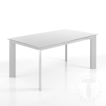 Ausziehbarer Tisch Blade 160 aus Metall mit zur Struktur passender Platte aus gehärtetem Glas