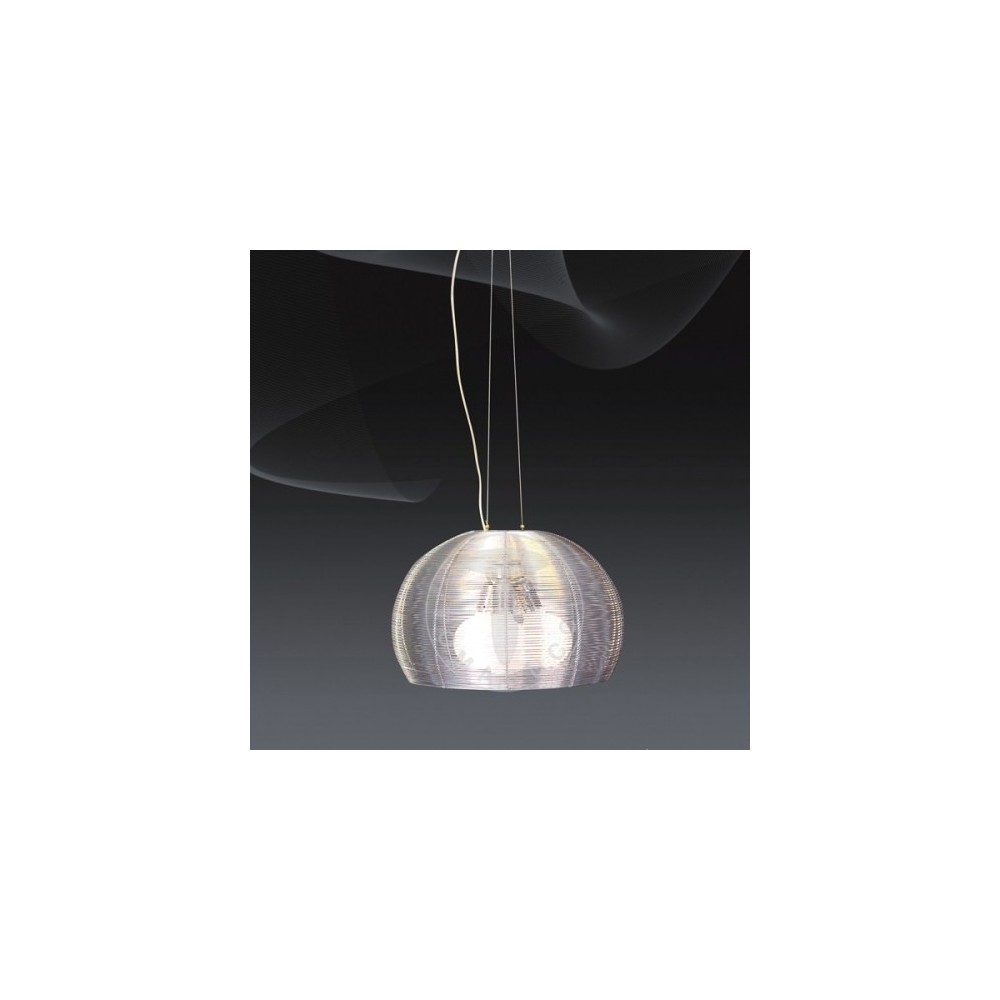 Lampada a sospensione Lux, realizzata in filo d'alluminio, luminosa.