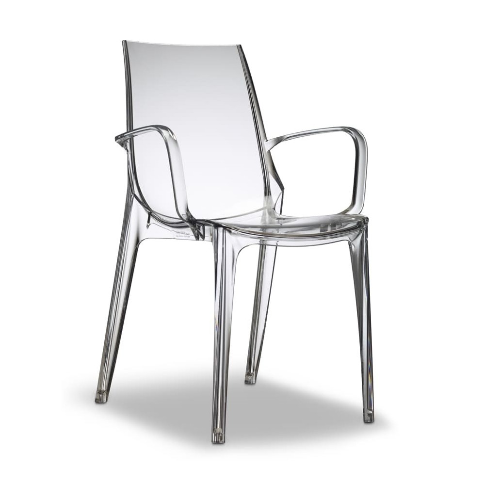 transparenter Stuhl aus geräuchertem Waschtisch mit Armlehnen