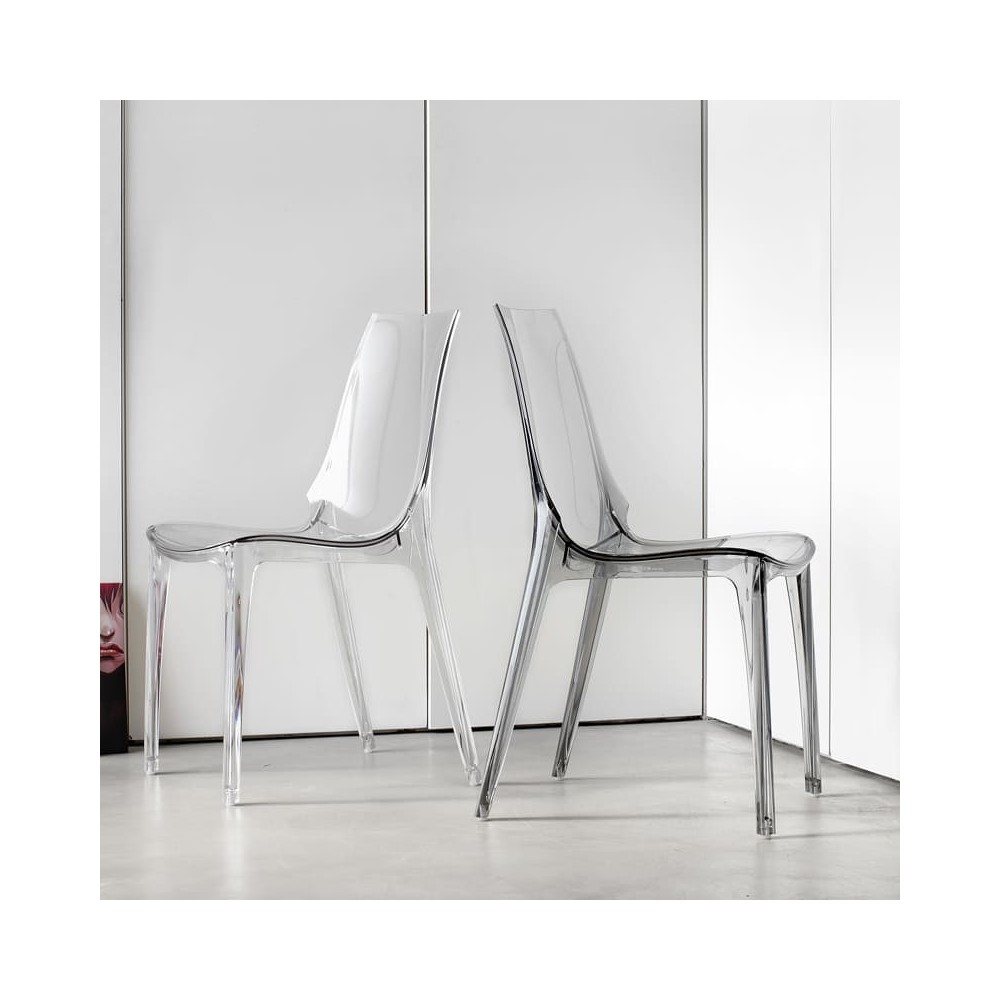 juego de silla de tocador transparente ahumado y con costra blanca