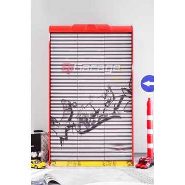 Armario Turbo Garage con Graffiti, ideal para el dormitorio de un niño.