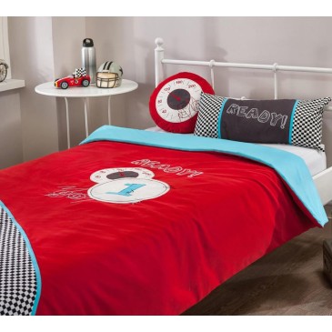 Speed Down Bedspread with Two Pillows, with Colorful Design and Prints Inspired by the World of Motors