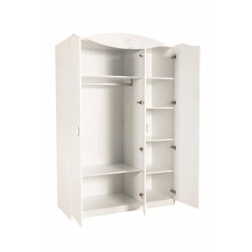 Babycotton 3-Door Wardrobe, with Many Internal Shelves and a Coat Hanger, White Color