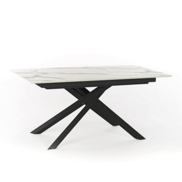 Table extensible Xavier de 170 cm à 270 cm, base en métal blanc ou noir, avec plateau disponible en plus de couleurs