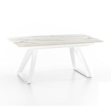 Barret Table Extendable up to 270 cm, Base in White or Black Metal, Top Available in Multiple Finishes