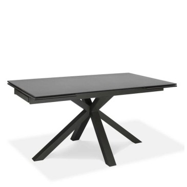 Table en céramique 1 extensible jusqu'à 240 cm, avec pieds en métal croisés et plateau en céramique, trois finitions disponibles