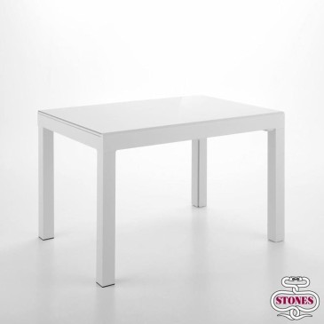 Table Executive extensible jusqu'à 350 cm, pieds en métal et plateau en verre trempé, disponible en deux finitions