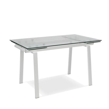 Tommy table by Stones with glass top and metal base